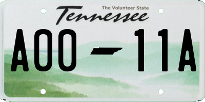 TN license plate A0011A