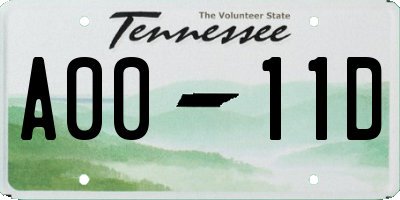 TN license plate A0011D