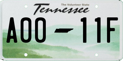 TN license plate A0011F