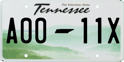 TN license plate A0011X