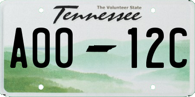 TN license plate A0012C