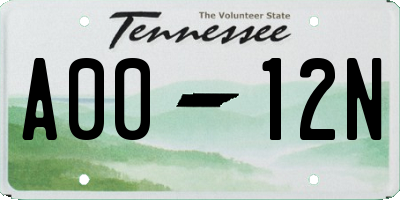 TN license plate A0012N