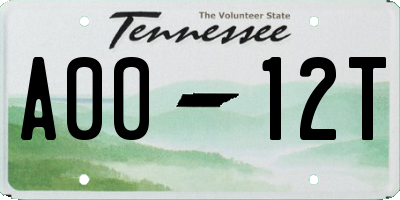 TN license plate A0012T