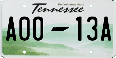 TN license plate A0013A