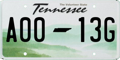 TN license plate A0013G