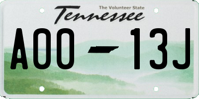 TN license plate A0013J