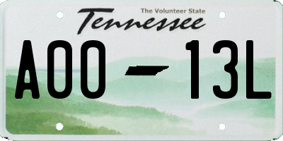 TN license plate A0013L