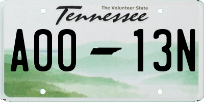 TN license plate A0013N