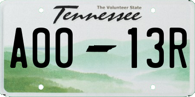 TN license plate A0013R