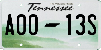 TN license plate A0013S