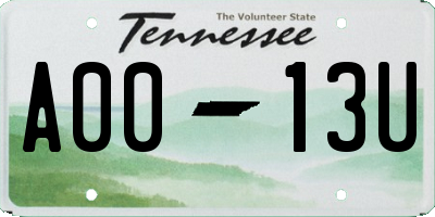 TN license plate A0013U
