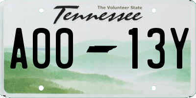 TN license plate A0013Y