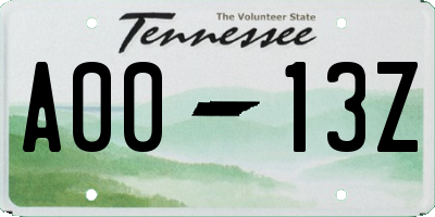 TN license plate A0013Z