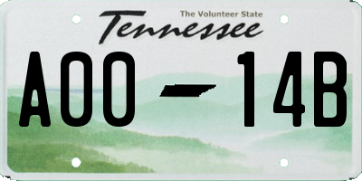 TN license plate A0014B