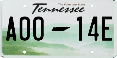 TN license plate A0014E
