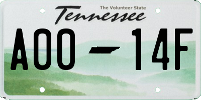 TN license plate A0014F