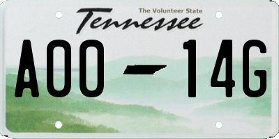 TN license plate A0014G