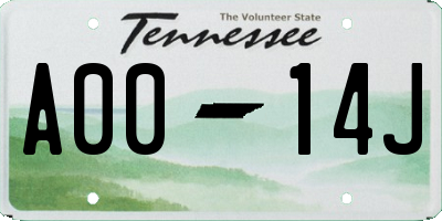 TN license plate A0014J