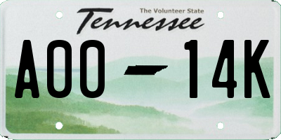 TN license plate A0014K