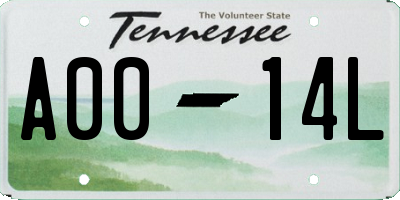 TN license plate A0014L