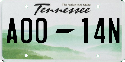 TN license plate A0014N