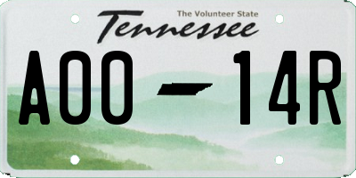 TN license plate A0014R