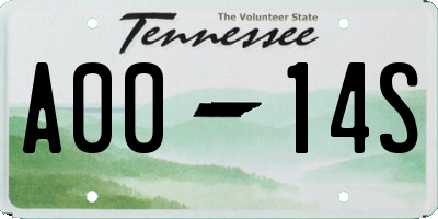 TN license plate A0014S