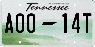 TN license plate A0014T