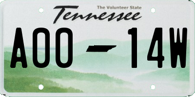 TN license plate A0014W