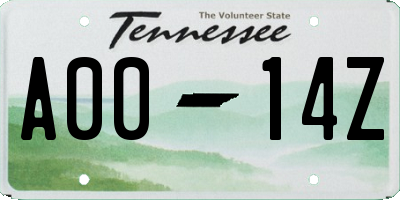 TN license plate A0014Z