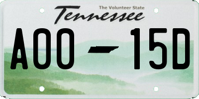 TN license plate A0015D