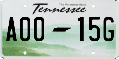 TN license plate A0015G