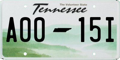 TN license plate A0015I