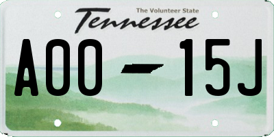 TN license plate A0015J