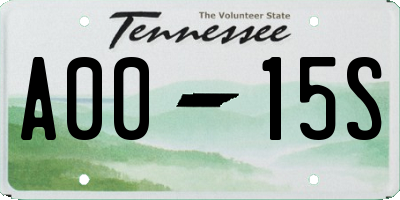 TN license plate A0015S