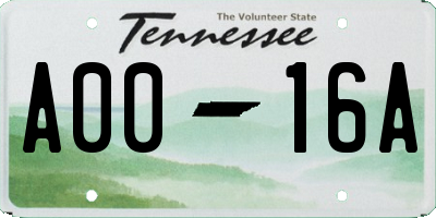 TN license plate A0016A