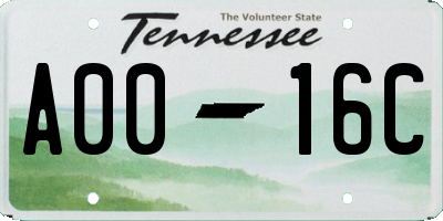 TN license plate A0016C