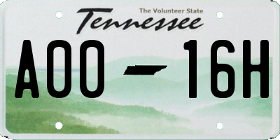 TN license plate A0016H