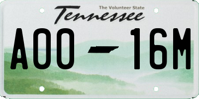 TN license plate A0016M