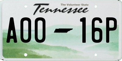 TN license plate A0016P