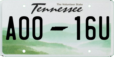 TN license plate A0016U