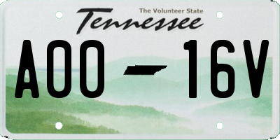 TN license plate A0016V