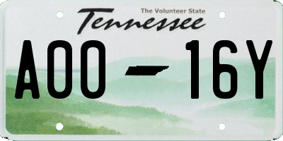 TN license plate A0016Y