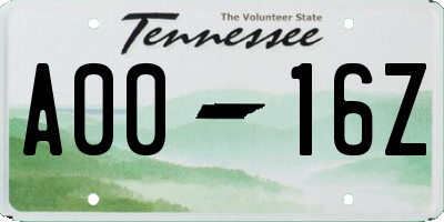 TN license plate A0016Z