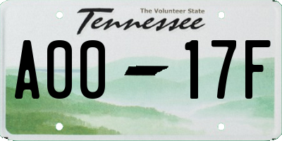 TN license plate A0017F