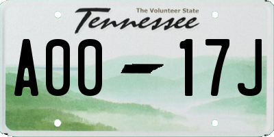 TN license plate A0017J