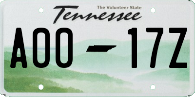 TN license plate A0017Z