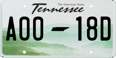 TN license plate A0018D