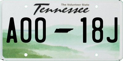 TN license plate A0018J