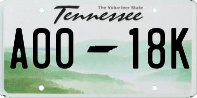 TN license plate A0018K